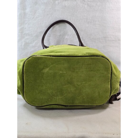 Y2K Juicy Couture Green Velvet Tote Bag With Black Leather Handles & Gold Accent - Picture 3 of 13